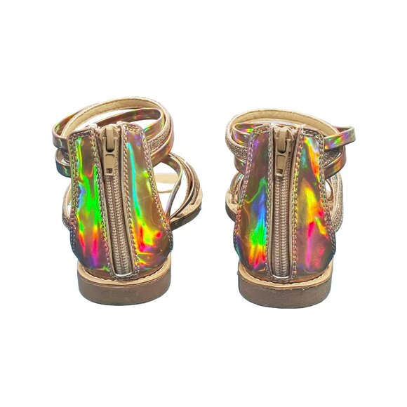 NWOT Girls' Strappy Gladiator Sandals | Gold Colored | Back Zipper | Rubber Sole - Picture 5 of 10